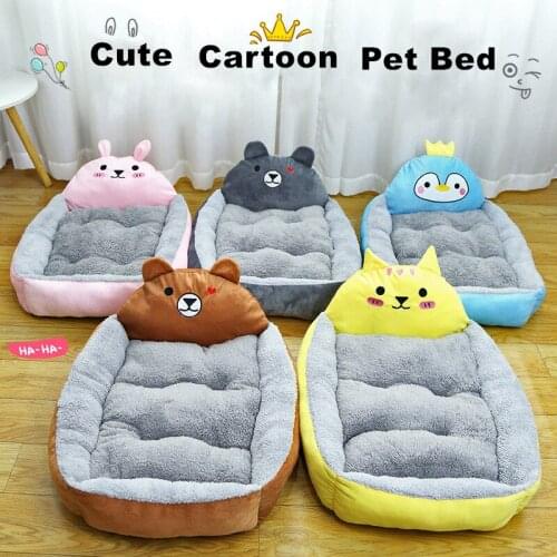 Cute Cartoon Pet Sofa Dog Bed Puppy Bench Cat Nest House Small Large Dog Cushion Mat For Chihuahua Teddy Bulldog Pet Accessories