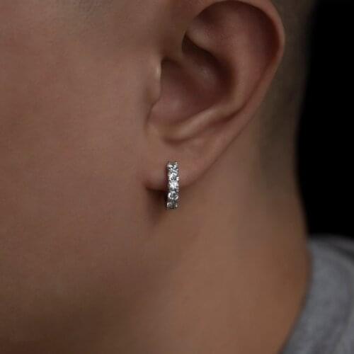 5A Sparking Bling Men Jewelry 3MM Round CZ 17MM Circle Hoop Earring Cool Iced Out Bling Boy Jewelry
