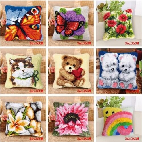 36x36cm Pillowcase Latch Hook Set DIY Foamiran For Needlework kussen knooppakket Latch Hook Rug Kits Carpet Embroidery Kits