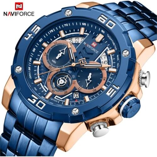NAVIFORCE Men Watch Business Quartz Sport Chronograph Top Luxury Brand Fashion Casual 3ATM Waterproof Blue Date Analog Timepiece
