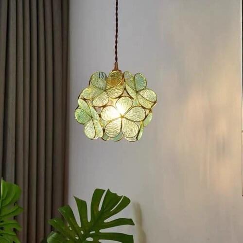 Nordic simple Japanese style retro brass chandelier hallway hotel restaurant bar bedside lamp glass single head chandelier