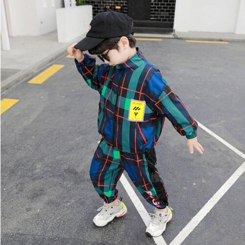 Autumn Spring boys set kids jacket +pants 2 pcs set kids suit for children baby ins activewea fashion checkered 2-10 yrs