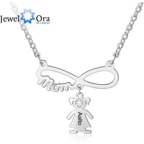 JewelOra Personalized Infinity Necklaces Charm Stainless Steel Pendant Mom Gift Engraved Names Memory Family Jewelry for Women