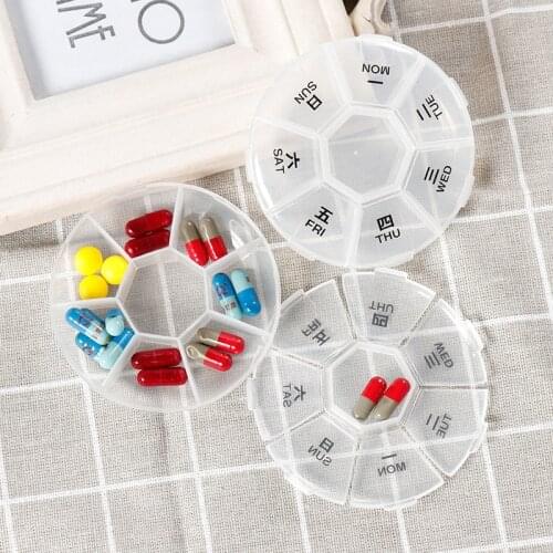 Portable Circular Pill Box One Week 7 Grids Medicine Case Pills Case White Transparent Travel Home Pills Drugs Container