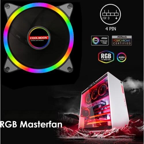 12cm Large 4 Pin Cooling Fan Rainbow Lighting Radiator for PC Chassis Video Graphics Card Water Cooler Radiator