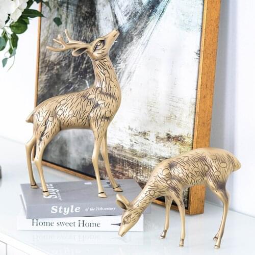 Luxtry Brass Sika Deer Statue Modern Home Living Room Tv Cabinet Model Room Sofe Decoration Bedroom Artist Desk Ornament