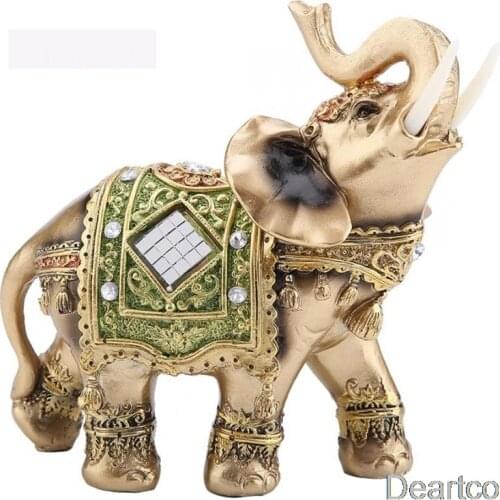 S M L Feng Shui Brass Color Resin Elegant Elephant Trunk Statue Wealth Lucky Figurine Home Decor Gift