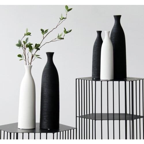 Nordic home brushed ceramic vase creative crafts simple home decoration Chinese retro white black yellow vase
