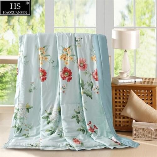 Floral Tencel 500 Thread Count Fabric Thin Quilt Summer Comforter Adult Double Bed Cover Queen King Size soft Blanket Summer qui