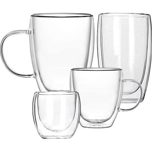 Glass Cup Heat-resistant Double Handmade Beer Whiskey Healthy Drinkware creative Wall Set milk Tea wine Mugs Coffee 1/2/4/6Pcs