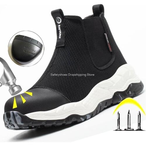 High Top Men Safety Shoes Steel Toe Slip On Puncture Proof Ankle Short Boots Chelsea Work Sneakers Construction Safeti Men Boots