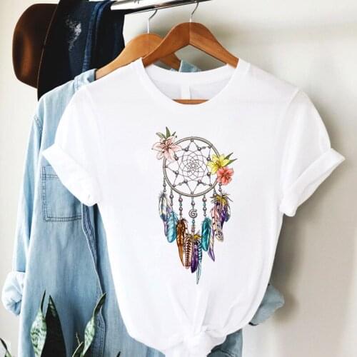 Women Simple Clothing Cartoon 90s Dream Catcher Short Sleeve Summer Clothes Cute Print Tshirt Female White Tee Graphic T-shirt