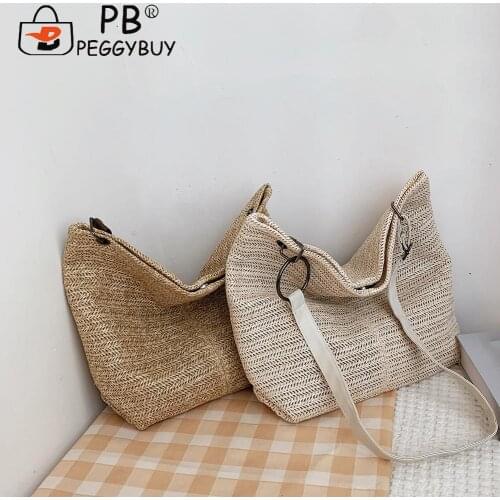 Vintage Women Woven Shoulder Tote Bag Summer Beach Large Capacity Crossbody Bags Small HandBags Women Summer Bags