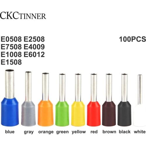 100pcs Insulated Ferrules Terminal Block E0508 E1008 E1508 E2508Cord End Wire Connector Electrical Crimp Terminator Wire For 6mm