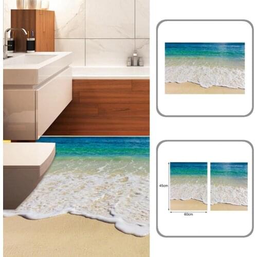 PVC 2Pcs Beautiful Waterproof Floor Sea Beach Decals Self-Adhesive Wall Mural Decorative for Floor