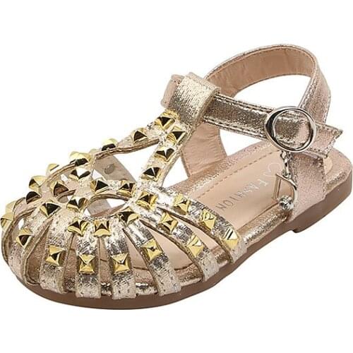 2021 Baby Sandals for Girls Dress Shoes 1-6 Years Girl Rivets Princess Summer Toddler Kids Flat Shoes Girls Summer Sandals 21-30