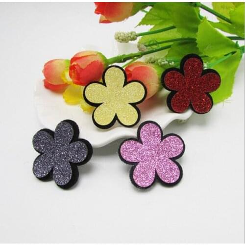 40pcs/lot 3.5cm Mixed Padded Shiny/Glittered Flower Shape Appliques For Kid DIY Patch And Baby Headwere Accessorie