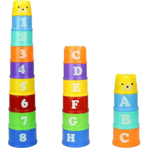 8PCS Educational Baby Toys 6Month+ Figures Letters Foldind Stack Cup Tower Children Early Intelligence