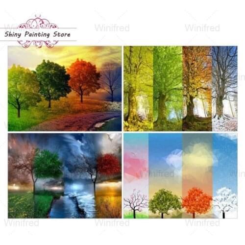 Diamond Painting Cross Stitch Kit Four Season Scenery Trees Color Landscape 5D Diamond Embroidery Handmade Gift Home Decoration