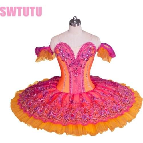 Adult rose red ballet tutu with yellow tulle,professonal ballet tutu for competition,ballet costumes for girls BT9058