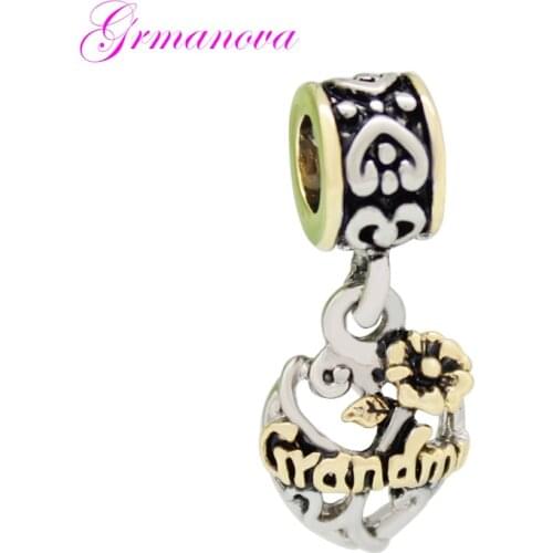 Hollow flower heart-shaped grandma pendant charm beads DIY handmade jewelry amulet Fit Pandora Bracelet Necklace