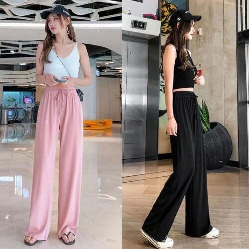 Harajuku Summer Wide Leg Pants for Women Korean Fashion Cargo Pants Pleated Pant High Waist Ankle-Length Trousers Femmel