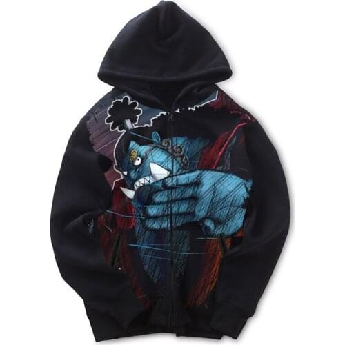 High-Q Unisex Anime Cos ONE PIECE Luffy Fleece Hooded Hoodie 3D Print Punk Rock Cardigan Sweatshirts Jacket Coat