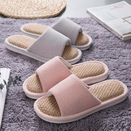 Home Linen Slippers Womens Slippers Mens Lovers Soft Thick-soled Indoor Home Non-slip Seasons Shoes for Women YK