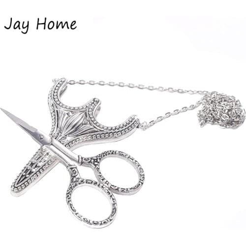 European Style Stainless Steel Sharp Tip Sewing Scissors Thread Cutter Safety Snips with Sheath Chain for DIY Craft Embroidery