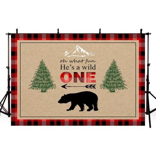 Little Lumberjack Photography Backdrops Buffalo Plaid Photo Background Studio Bear Baby Shower Birthday Party Props