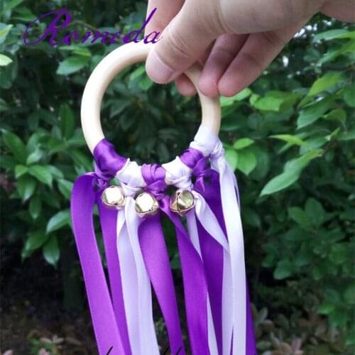 Hot Selling 20pcs/lot Purple color wooden ring waldorf toysbaby teether with bell for birthday party