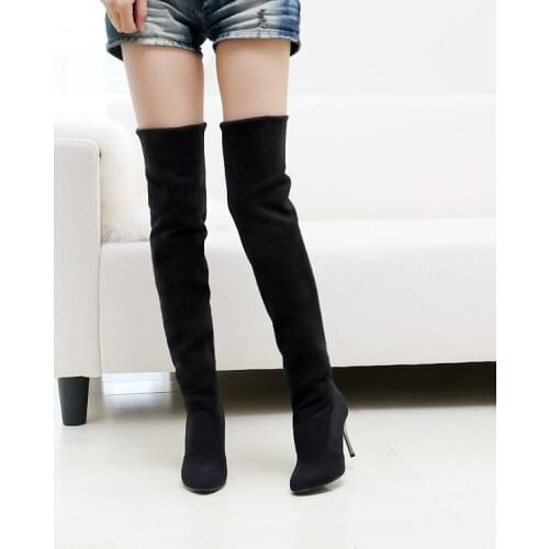 Foreign trade new hot style knee-high boots authentic pointed boots elastic ultra-high with frosted tall canister boots