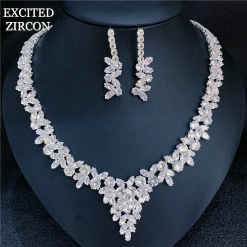 Fashion zircon jewelry necklace earring set for women romantic bride bridesmaid luxury wedding rhinestone jewelry prom jewelry