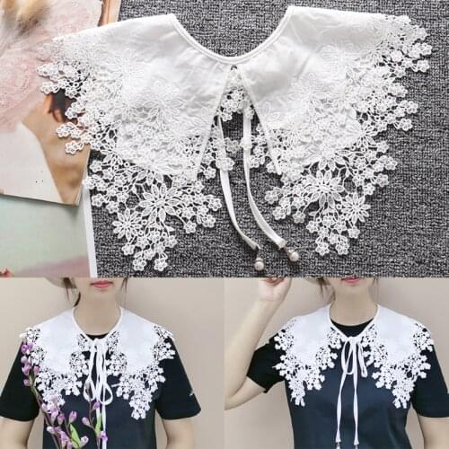 Korean Royal Style Decorative Cotton False Collar Shawl Wrap Hollow Out Embroidery Floral Lace Patchwork Detachable Necklace Lap
