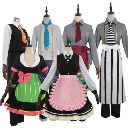 Anime Demon Slayer:Kimetsu No Yaiba Kamado Tanjirou Nezuko Agatsuma Zenitsu Giyuu All Members Cafe Maid Waiter Cosplay Costume