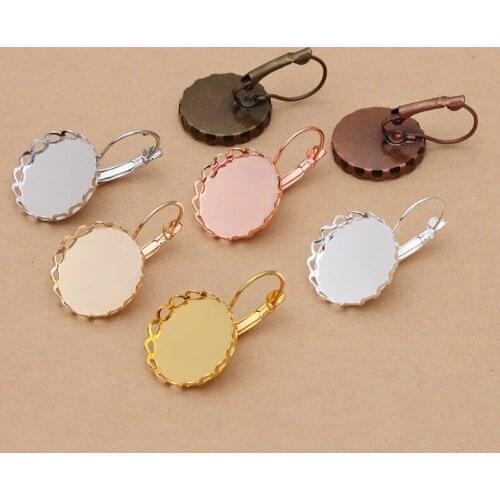 50pcs 10/12/14/16/18/20mm Round Cabochon Base Ear Hook Brass Lace Bezel Earrings Blanks Setting For Jewelry Making