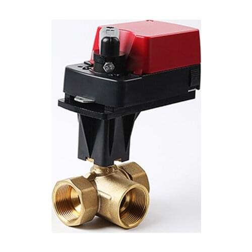 Brass 0-10VDC G11/4" DN32 6Nm 3 way motorized flow control valve for HVAC system
