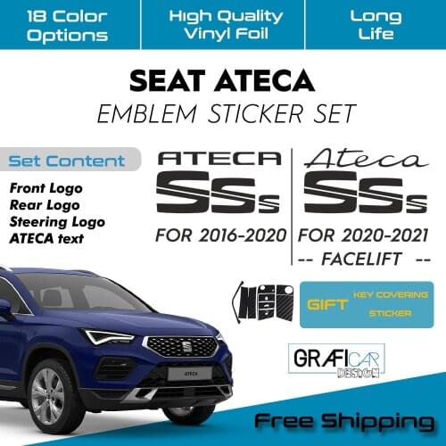 SEAT ATECA EMBLEM STICKER for SET-VINYL FOIL-ADHESIVE STICKER-CUSTOM COLORS-GIFT WITH