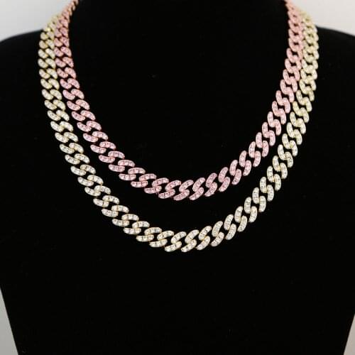 New Fashion Iced Hip Hop Bling Micro Pave Cz Women Jewelry 17cm 19cm Miami Cuban Link Chain Pink White Two Tone Color Bracelet
