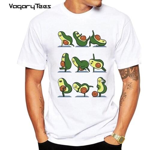 Newest Design fruits T-Shirt Summer Mens Personality White Avocado Yo ga For A Flat Tummy Print T Shirt Funny Tops Tee Clothes