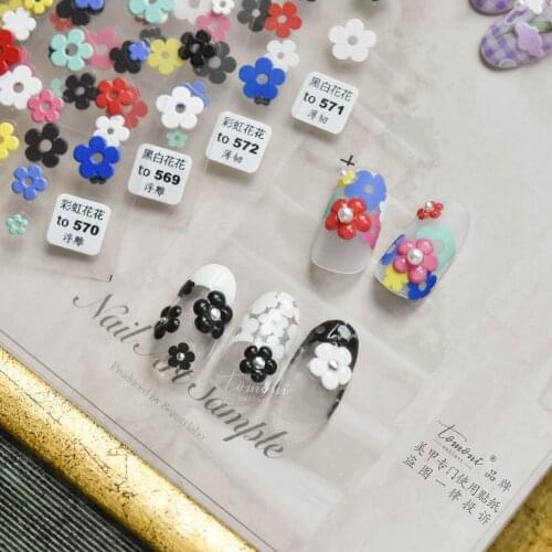 2021 New Japanese 5D Engraved Nail Art Sticker Rainbow Flower Nail Stickers Decals Cute Tomoni Thin Tough Rainbow Flower Sticker