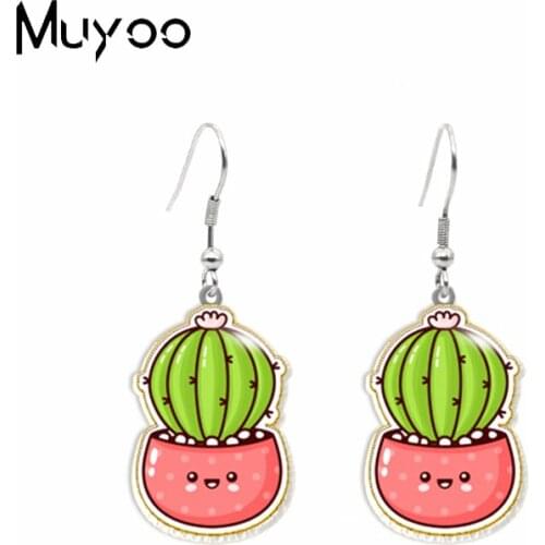 New Arrival Cute Cartoon Cactus Succulents Plants Epoxy Handmade Acrylic Dangle Earrings