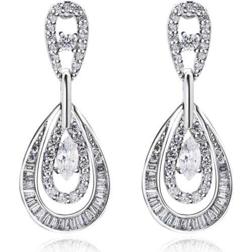 New Earrings for women rhodium color long Drop Earring Setting with AAA CZ stone party earring fashion jewelry Free shipment