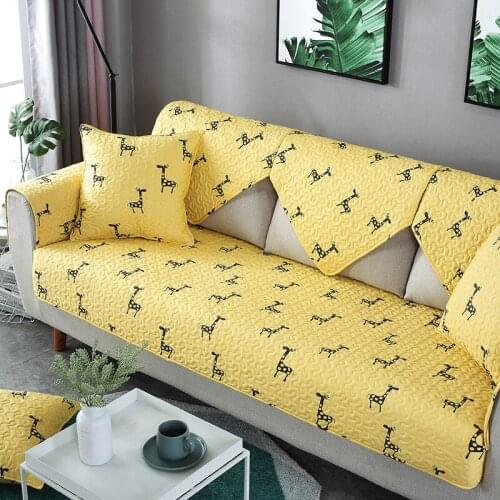 Solid Cartoon Art Fawn Carrot Sofa Cover Cotton Non-Slip Sofa Towel Chair Covers Mats Living/Drawing Room l-Shaped