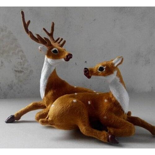 About 23x33cm simulation prone deer couples hard model home decoration Christmas gift h1166