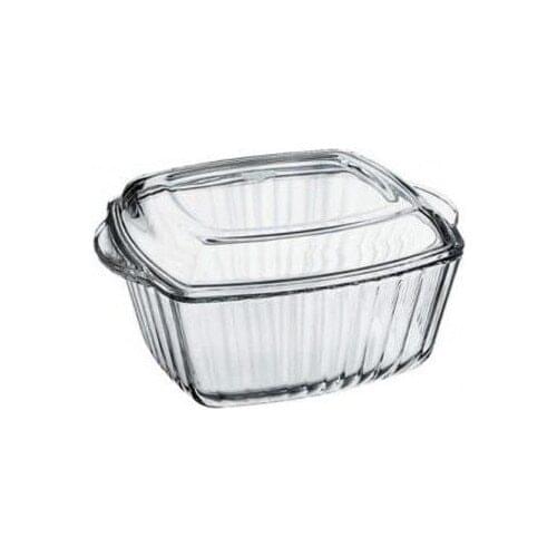Pasabahce Pyrex Small Square Pots With Lids 1150cc