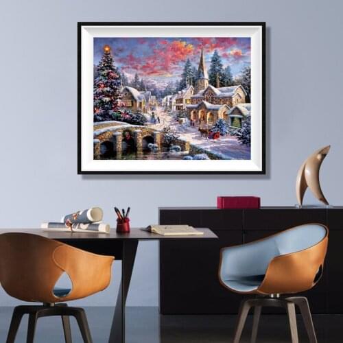 Full diamond 5D DIY diamond painting exquisite Christmas town diamond painting rhinestone mosaic decoration