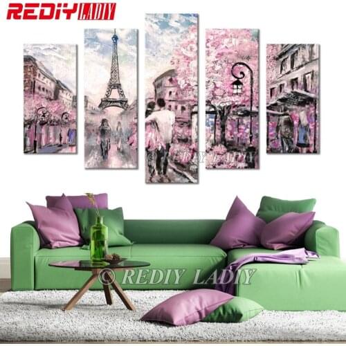REDIY LADIY Diamond Painting Triptych Diamond Embroidery Crystal Modular Picture Spring Paris Wall Art Multi Picture Home Decor