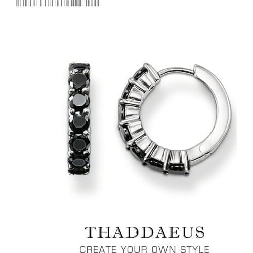 Creole Black CZ Hinged Hoop Earrings,2018 Gift In 925 Sterling Silver,Europe Style Glam Trendy Fashion Good Jewerly For Women