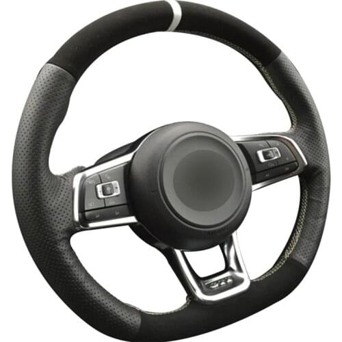 Hand-stitched Black Genuine Leather Suede Car Steering Wheel Cover For Volkswagen Golf 7 GTI Golf R MK7 VW Polo GTI